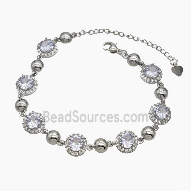 Copper Bracelet Pave Zirconia Platinum Plated