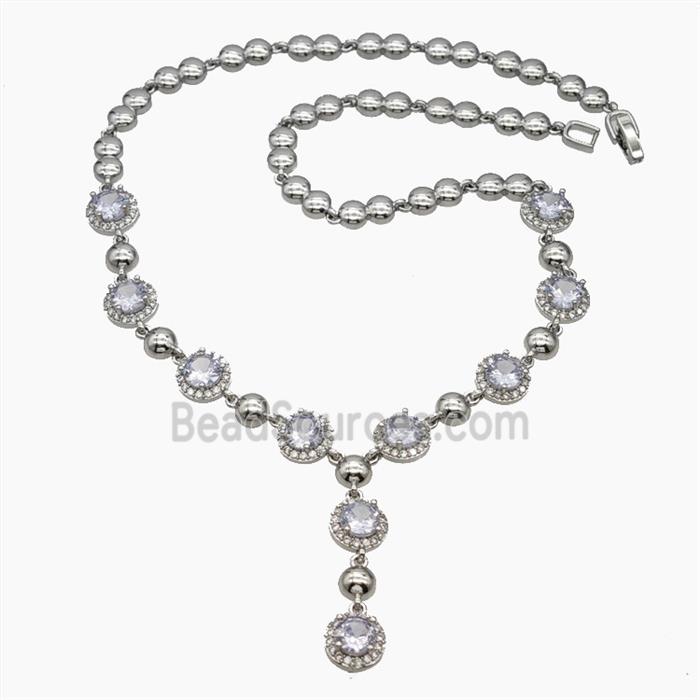 Copper Necklace Pave Zirconia Platinum Plated