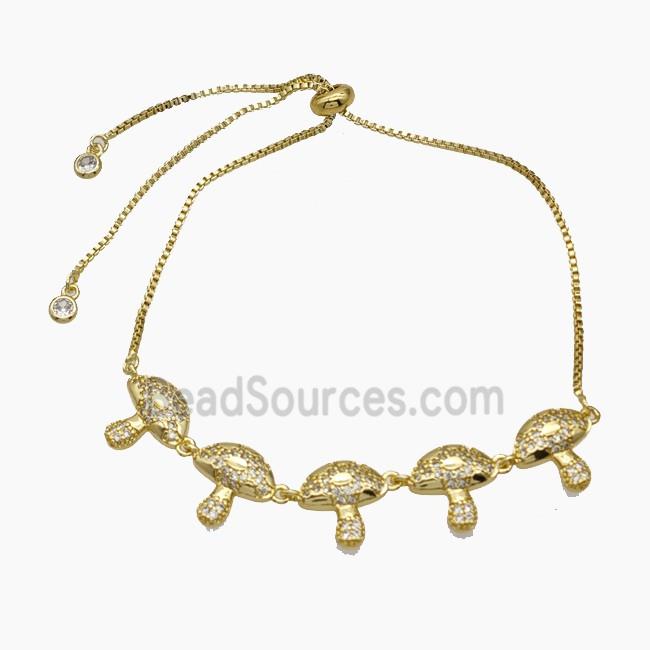 Copper Mushroom Bracelet Pave Zirconia Adjustable Gold Plated