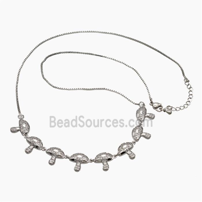 Copper Mushroom Necklace Pave Zirconia Platinum Plated