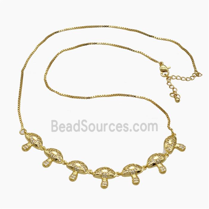Copper Mushroom Necklace Pave Zirconia Gold Plated