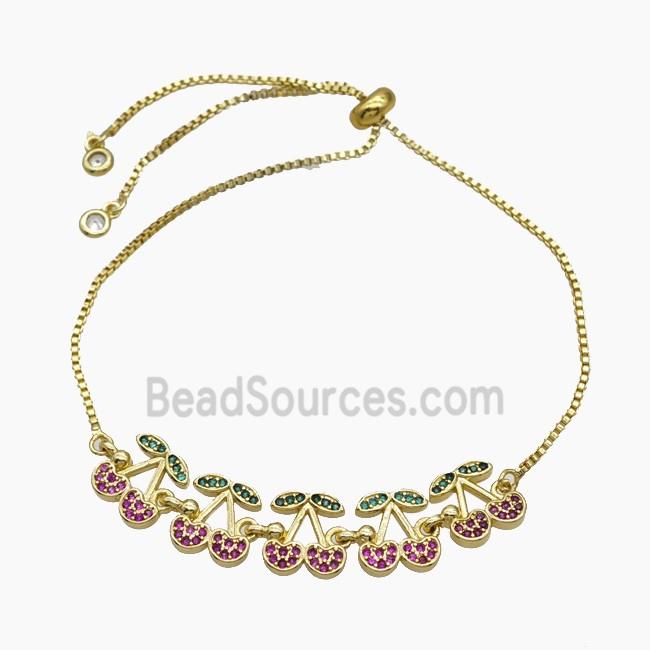 Copper Cherry Bracelet Pave Zirconia Adjustable Gold Plated