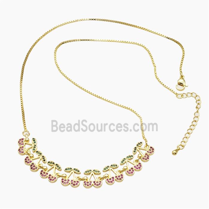 Copper Cherry Necklace Pave Zirconia Gold Plated