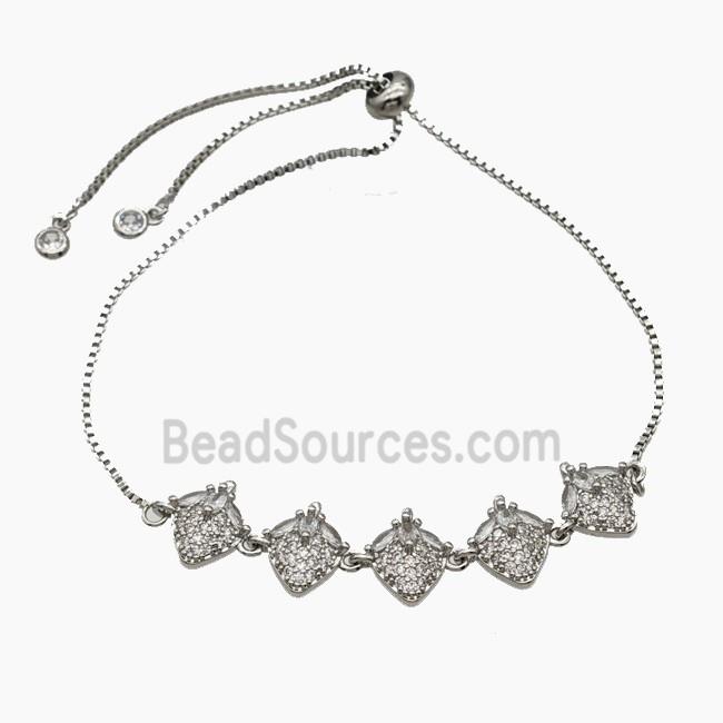 Copper Strawberry Bracelet Pave Zirconia Adjustable Platinum Plated