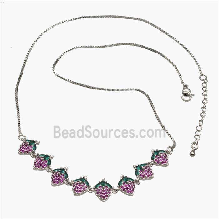 Copper Strawberry Necklace Pave Zirconia Platinum Plated