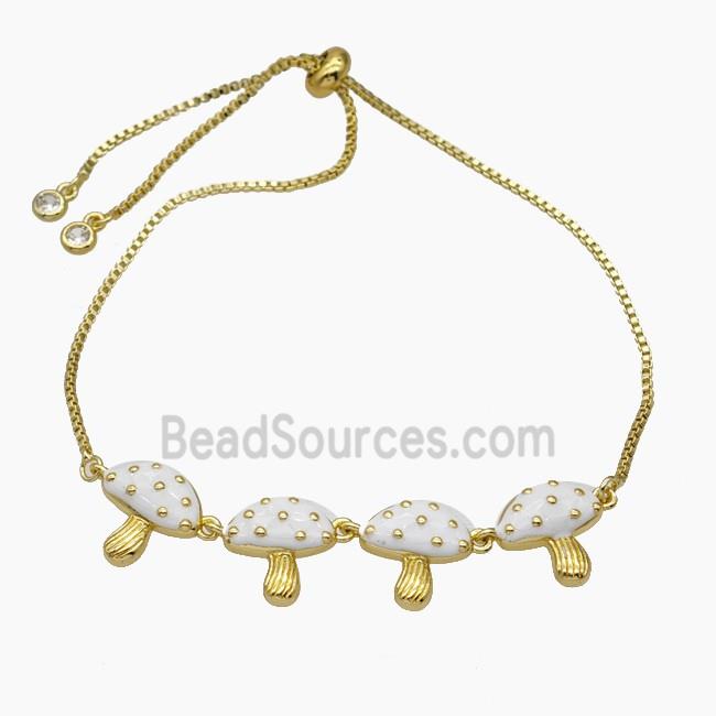 Copper Mushroom Bracelet White Enamel Adjustable Gold Plated