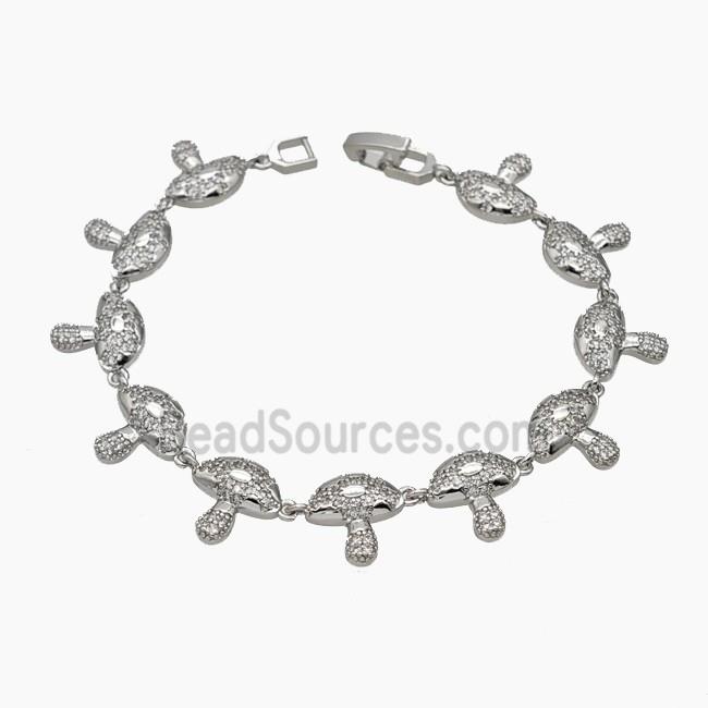 Copper Mushroom Bracelet Pave Zirconia Platinum Plated
