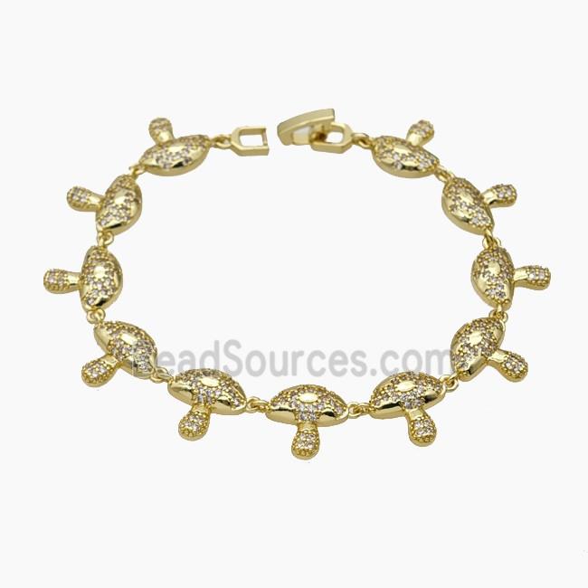 Copper Mushroom Bracelet Pave Zirconia Gold Plated