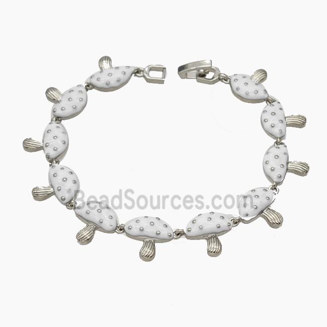 Copper Mushroom Bracelet White Enamel Platinum Plated