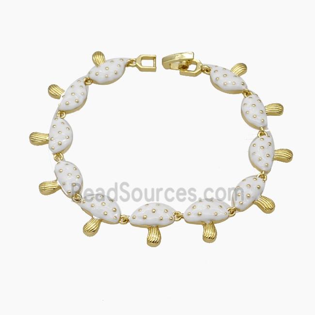 Copper Mushroom Bracelet White Enamel Gold Plated