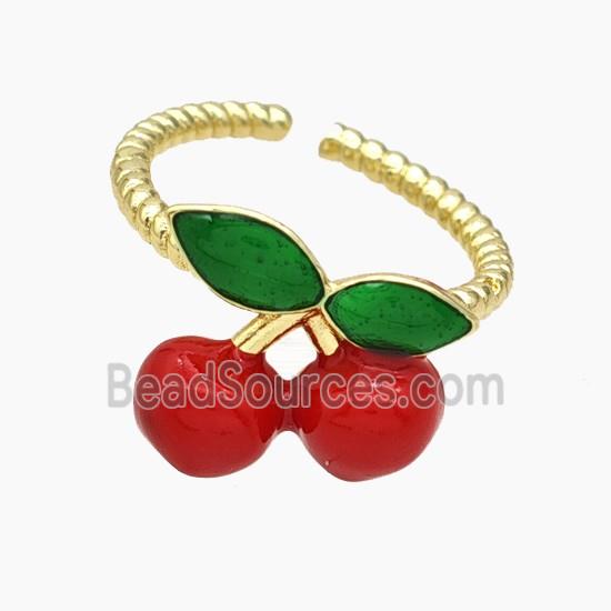 Copper Cherry Rings Red Enamel Gold Plated