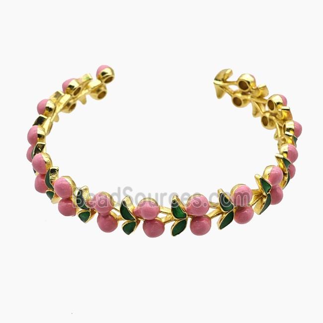 Copper Cherry Bangle Pink Enamel Gold Plated