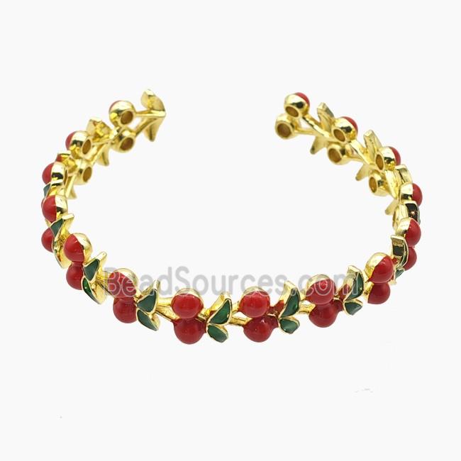 Copper Cherry Bangle Red Enamel Gold Plated