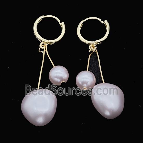 Copper Hoop Earrings Pave Lt.pink Pearlized Resin Gold Plated