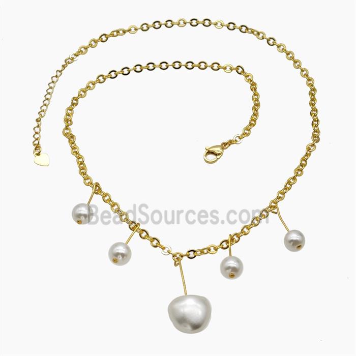 Copper Necklace With White Pearlized Resin Gold Plated