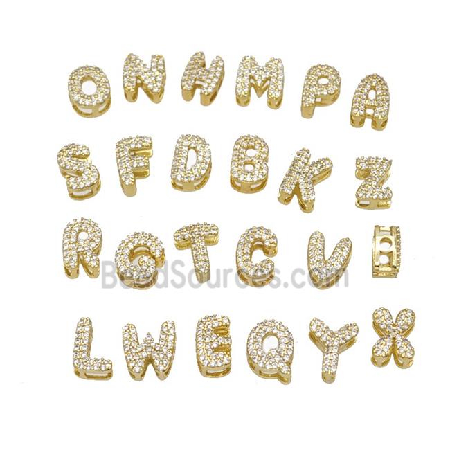 Copper Alphabet Beads Pave Zirconia Gold Plated Mixed Letters
