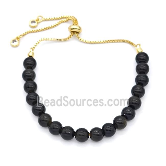 Black Dye Agate Bracelet Adjustable Copper Gold Plated