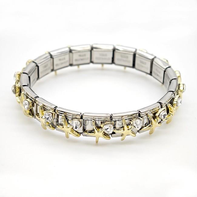 Raw Stainless Steel Module Bracelet Pave Resin Crystal Glass Starfish