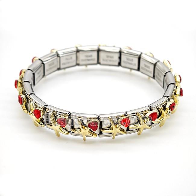 Raw Stainless Steel Module Bracelet Pave Resin Crystal Glass Starfish