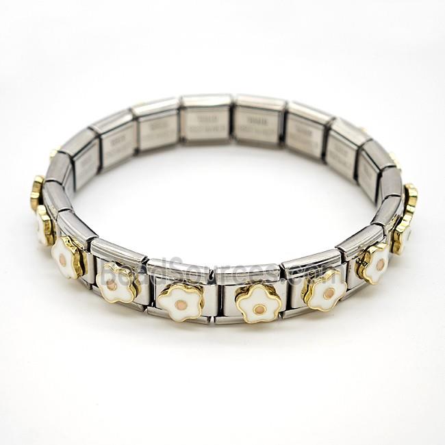Raw Stainless Steel Module Bracelet Pave Resin Flower