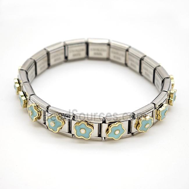 Raw Stainless Steel Module Bracelet Pave Resin Flower