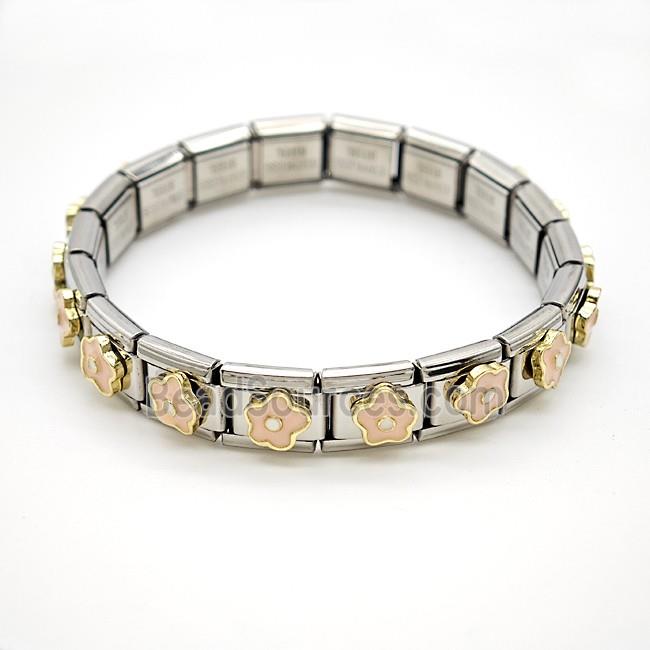 Raw Stainless Steel Module Bracelet Pave Resin Flower