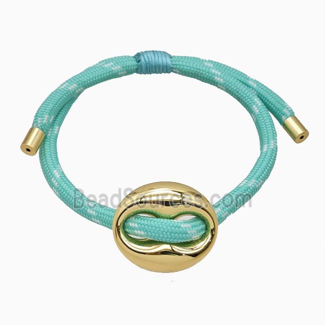Green Nylon Bracelet With Copper Pignose Adjustable