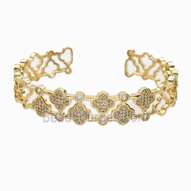 Copper Clover Bangle Pave Zirconia 18K Gold Plated