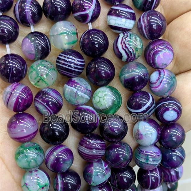 Natural Stripe Agate Beads Purple Green Dye Smooth Round