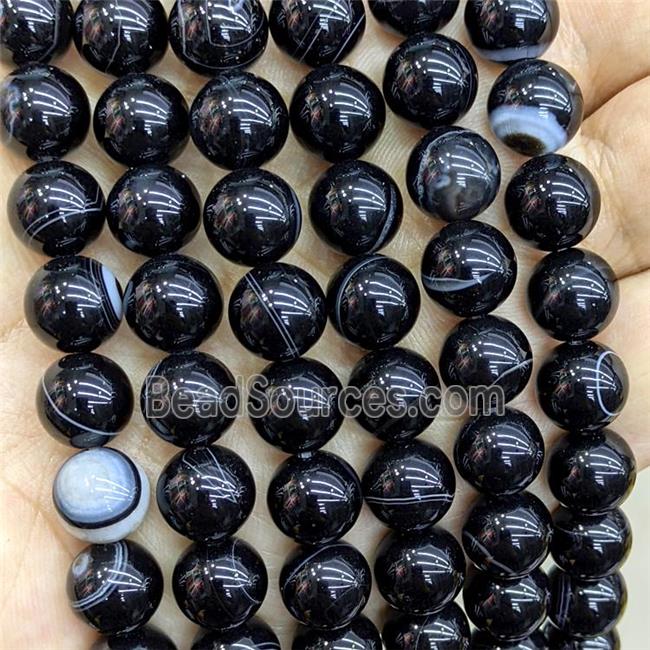 Natural Stripe Agate Beads Black Dye Banded Smooth Round