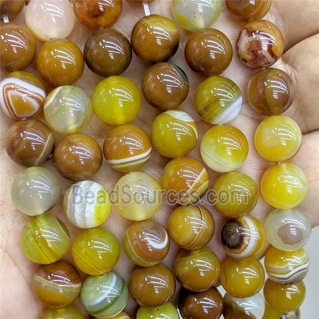 Natural Stripe Agate Beads Amberyellow Dye Smooth Round