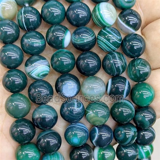 Natural Stripe Agate Beads Green Dye Smooth Round