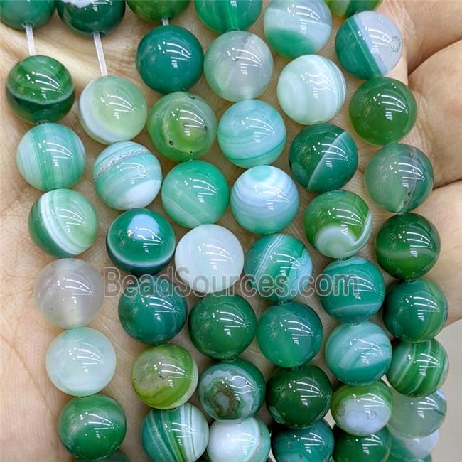 Natural Stripe Agate Beads Green Dye Smooth Round