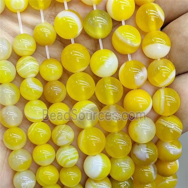 Natural Stripe Agate Beads Golden Dye Smooth Round