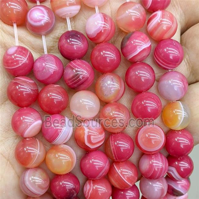 Natural Stripe Agate Beads Red Dye Smooth Round