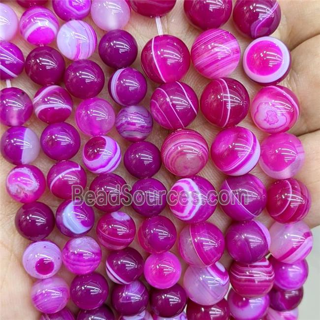 Natural Stripe Agate Beads Fuchsia Dye Smooth Round