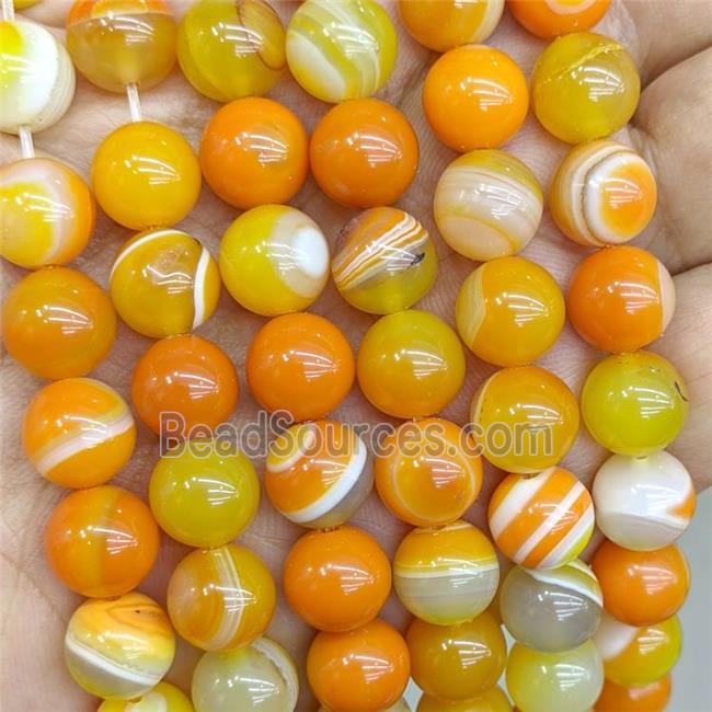 Natural Stripe Agate Beads Orange Dye Smooth Round