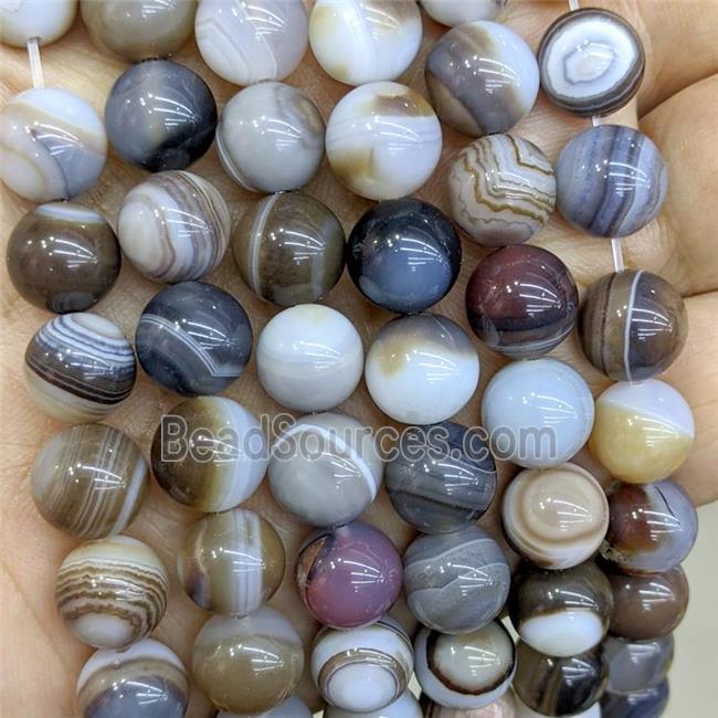 Natural Stripe Agate Beads Coffee Dye Smooth Round