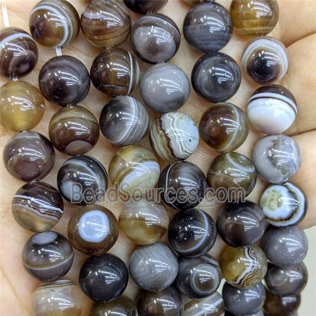 Natural Stripe Agate Beads Coffee Dye Smooth Round