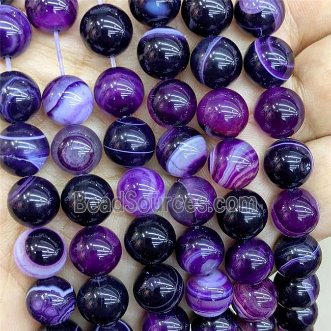 Natural Stripe Agate Beads Purple Dye Smooth Round