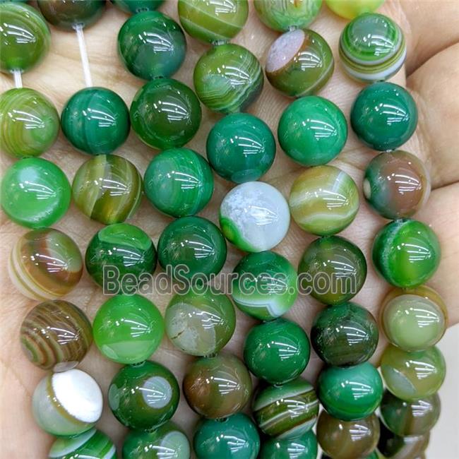 Natural Stripe Agate Beads Green Dye Smooth Round