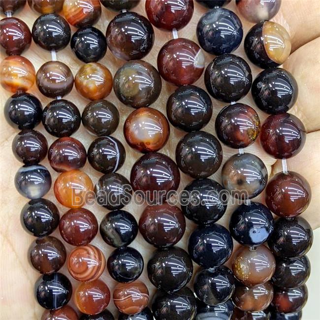 Natural Stripe Agate Beads Blackred Dye Smooth Round