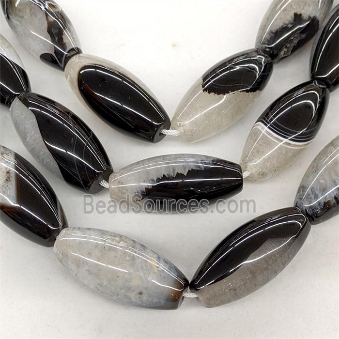 Natural Druzy Agate Rice Beads Black Dye