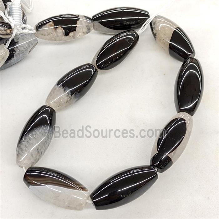 Natural Druzy Agate Rice Beads Black Dye