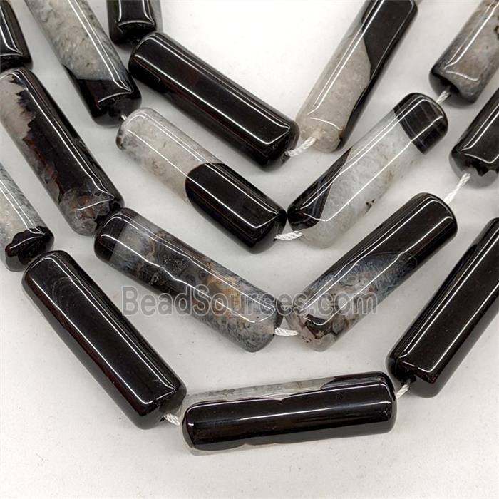 Natural Druzy Agate Column Beads Black Dye