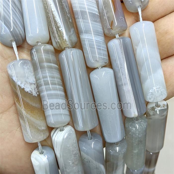 Natural Agate Column Beads Striped Gray