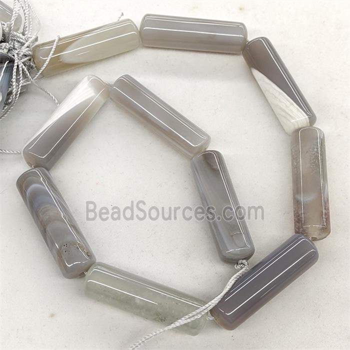 Natural Agate Column Beads Striped Gray