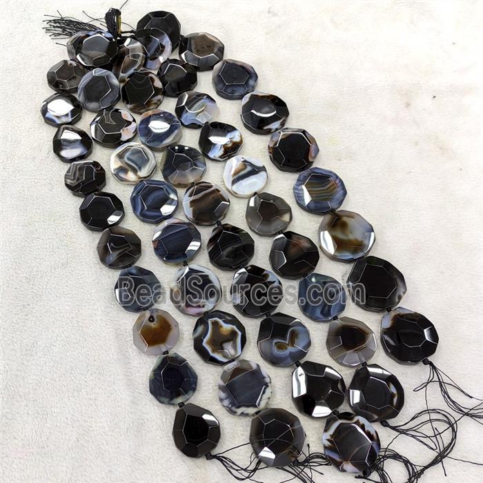 Natural Agate Slice Beads Freeform Black Dye Faceted
