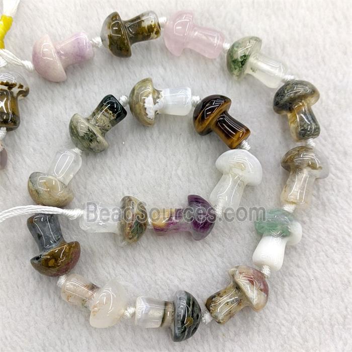 Natural Gemstone Mushroom Beads Mixed