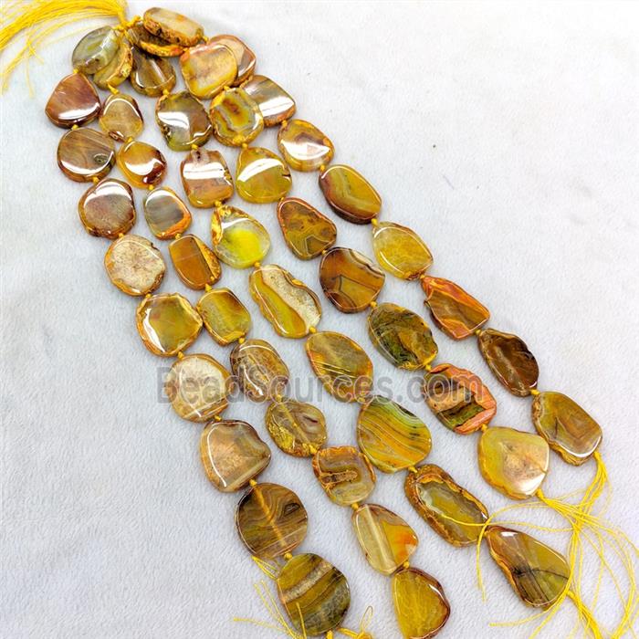 Natural Agate Slice Beads Freeform Yellow Dye